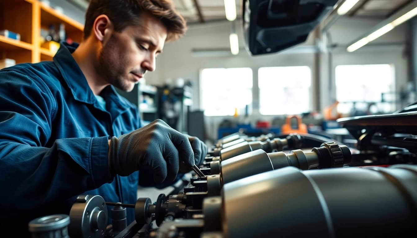 Auto Kufen waren für präzise Automobilarbeit in einer gut beleuchteten Werkstatt.