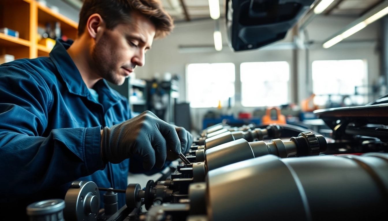 Auto Kufen waren für präzise Automobilarbeit in einer gut beleuchteten Werkstatt.