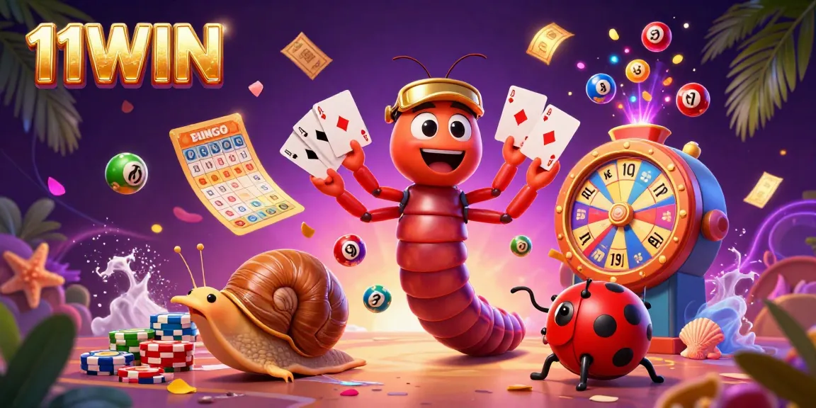 Engage in thrilling casino action at 11WIN with dynamic lottery and gaming elements in a vibrant scene.