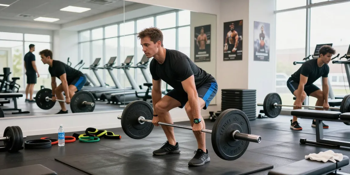 Medi Pharma Steroid Shop: Athletischer Mann beim Kreuzheben im Fitnessstudio, überzeugende Trainingsatmosphäre.