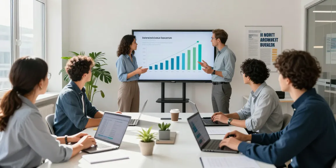 Arbeitskultur bewerten in einem modernen Büro mit professionellem Team und Führungsdiskussionen.