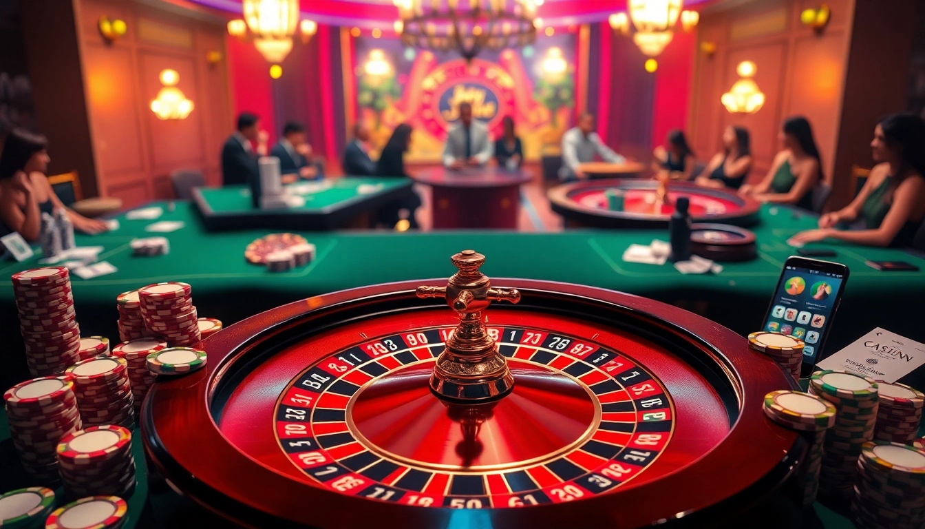 Experience the excitement of home jili7 with an engaging casino scene featuring roulette and poker chips.