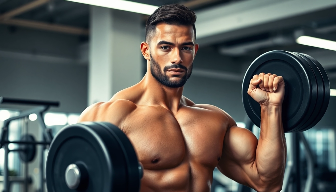 Trainierender Sportler mit Trenobal Trenbolone Compound in einem modernen Fitnessstudio.