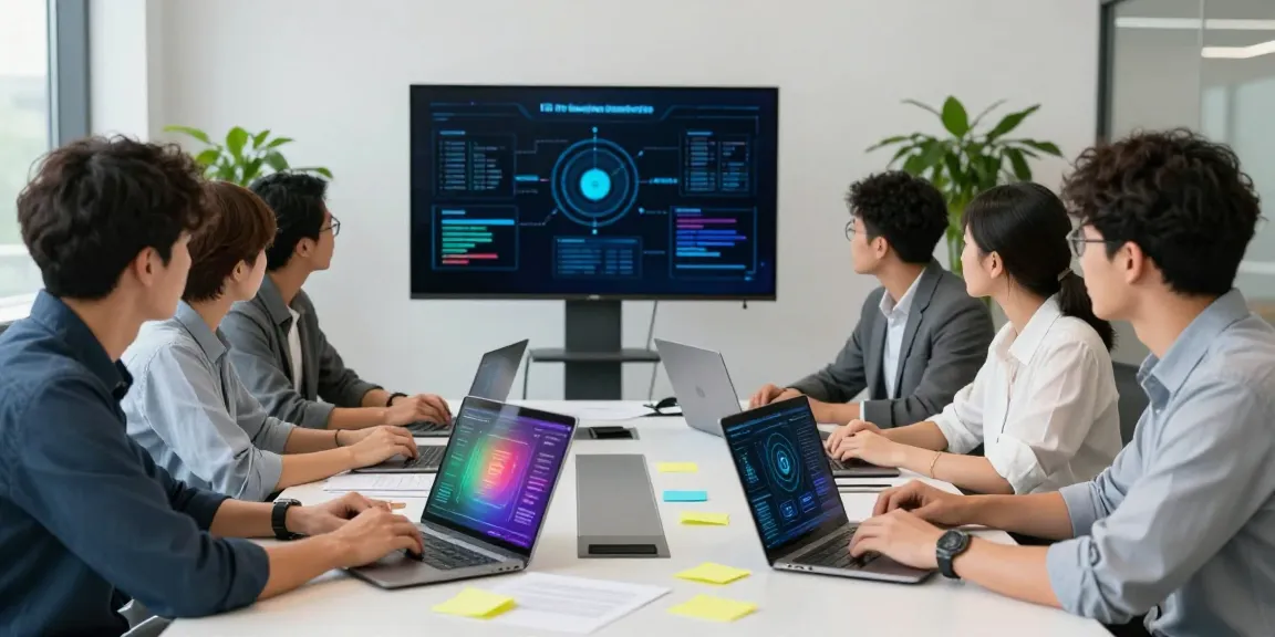 IT-Sicherheit Frankfurt: IT-Sicherheitsexperten im modernen Büro bei der Zusammenarbeit.