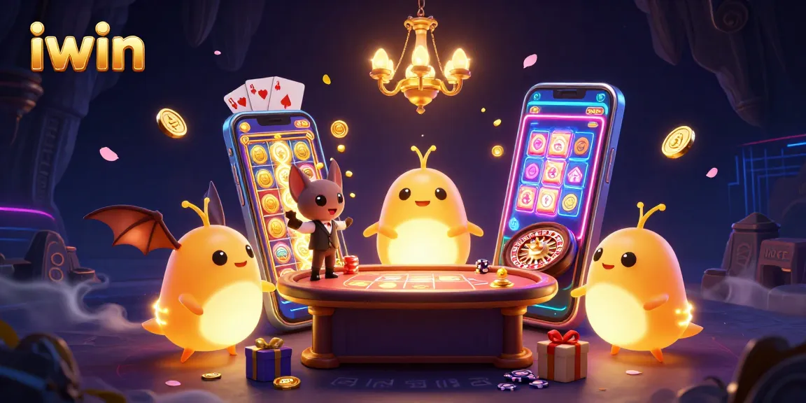 iWin casino scene with glowing glowworms and a bat dealer creating a vibrant atmosphere.