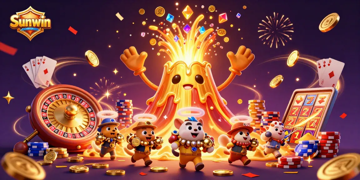 Experience winnings at Sunwin with a vibrant eruption of treasures and casino excitement.