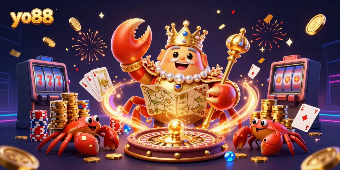 Engage in thrilling gameplay at yo88 featuring a golden crab emperor and exciting casino elements.