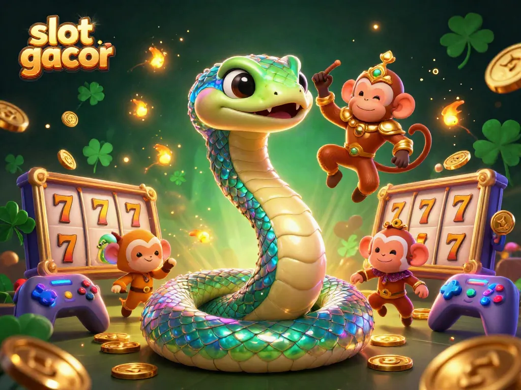 Experience thrilling slot gacor action with a dynamic 3D carnival scene featuring colorful characters and jackpot symbols.