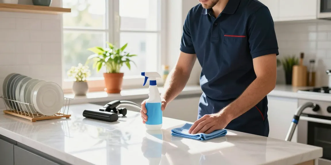 Professional cleaner in Bern showcasing effective reinigungsdienst bern with attention to detail in a bright kitchen.