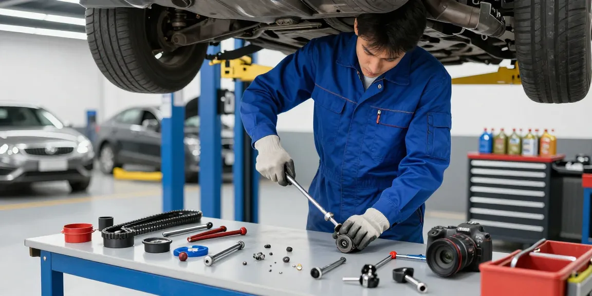 Mechaniker bei der Inspektion der Steuerkette in Hannover für die Fahrzeuge.
