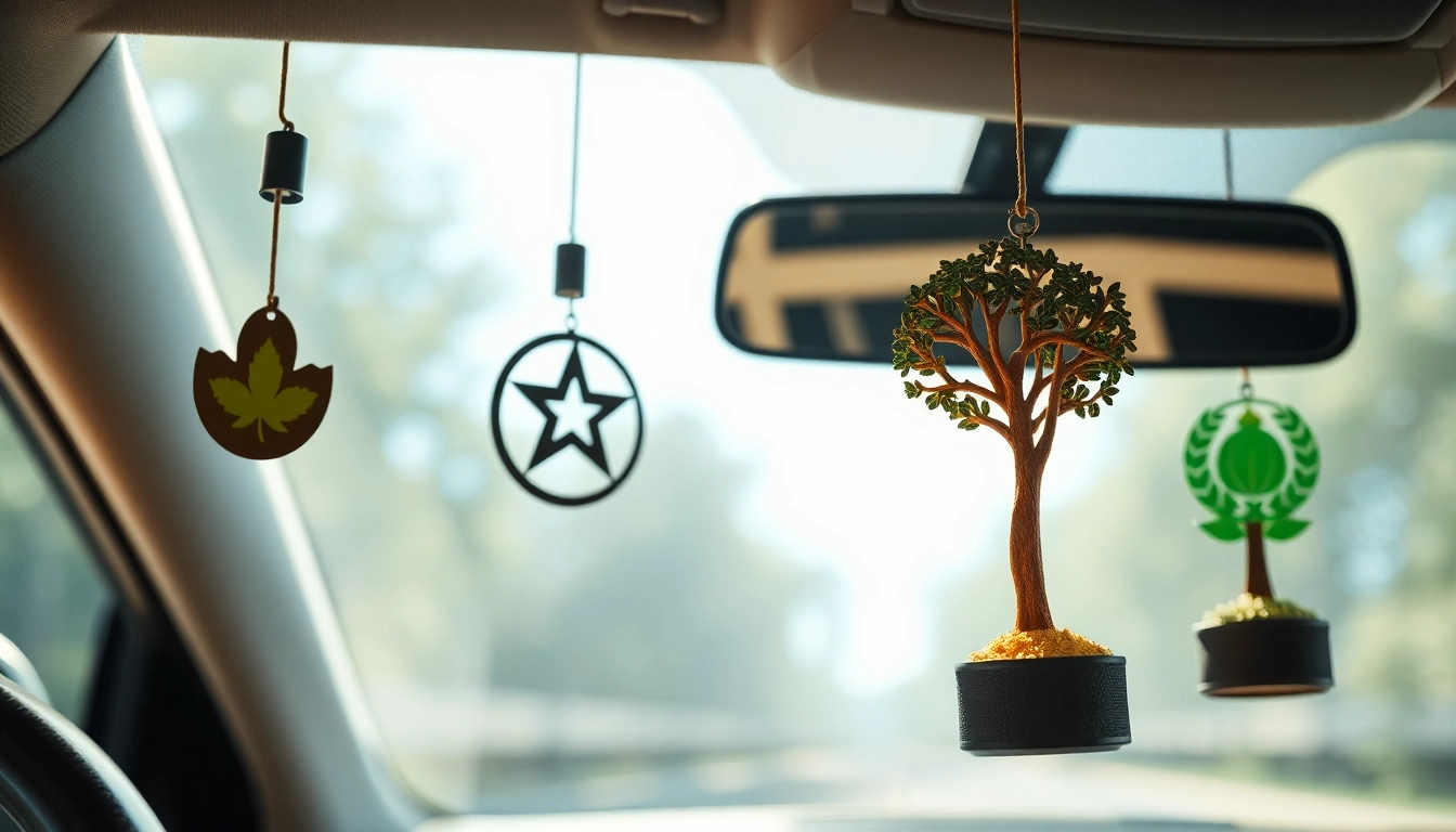 Duftbaum mit Logo personalisiert im Auto-Interieur mit lebendigen Farben und Designs. related image