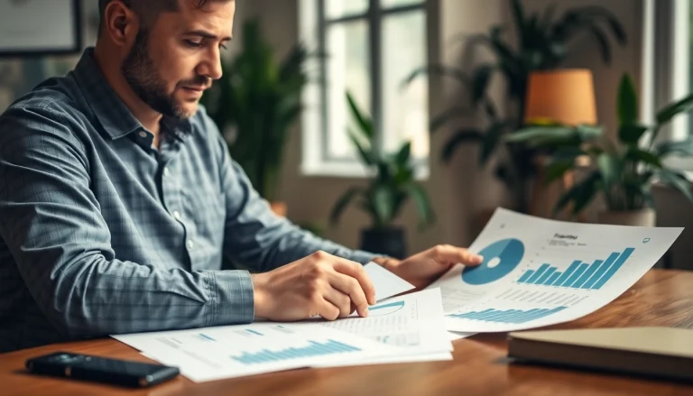 Geld leihen: Professionelle Person bei der Analyse von Finanzdokumenten am Schreibtisch.